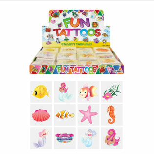 TATUAGGI DIVERTENTI - MODELLO: SIRENA / MERMAID, Ogni confezione 12x Tatuaggi IN DISPLAY (48 pz.)