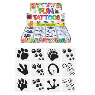 TATUAGGI FUN - MODELLO: IMPRONTE DI ANIMALI, Ogni confezione 12x Tatuaggi IN DISPLAY (48 pz.)