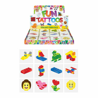 TATUAGGI FUN - MODELLO: MATTONCINI DA COSTRUZIONE, Ogni confezione da 12 Tatuaggi IN DISPLAY (48 pz)