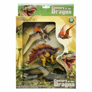 Set di 3 Personaggi Giocattolo Dinosauro - in Grande Scatola Regalo (1 pz.)