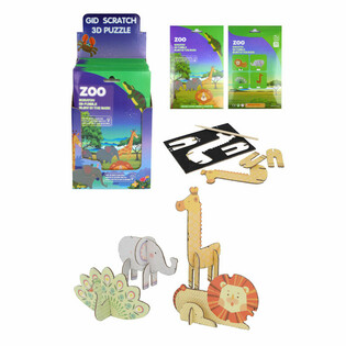 Puzzle da Grattare 3D Animali dello Zoo (Display 18 pezzi)