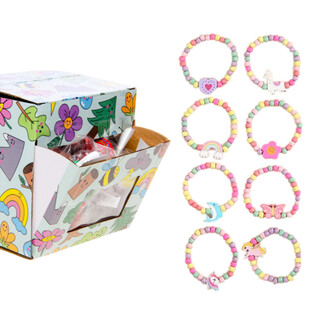 BRACCIALETTI ELASTICI IN LEGNO PER BAMBINE - IN ESPOSITORE (100 pz.)