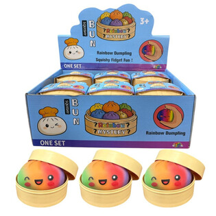 RAGE - RAINBOW Squishy Bun Dumplings GRANDE (Dim. 8.5 x 8.5 x 4.8 cm) - Giocattolo Fidget Viral 2026 (12 pz.)