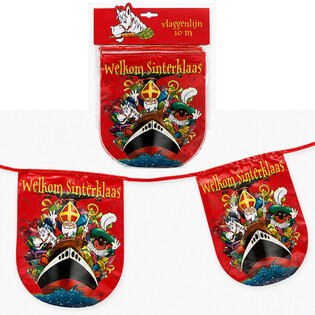 SINTERKLAAS - FESTONE A BANDIERINE « WELKOM SINTERKLAAS » - LUNGHEZZA: 10 Metri (6 pz.)