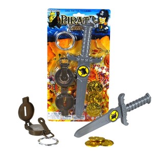 Set Giocattolo Pirata: Pugnale, Bussola, Orecchino e Monete (6 pz.)